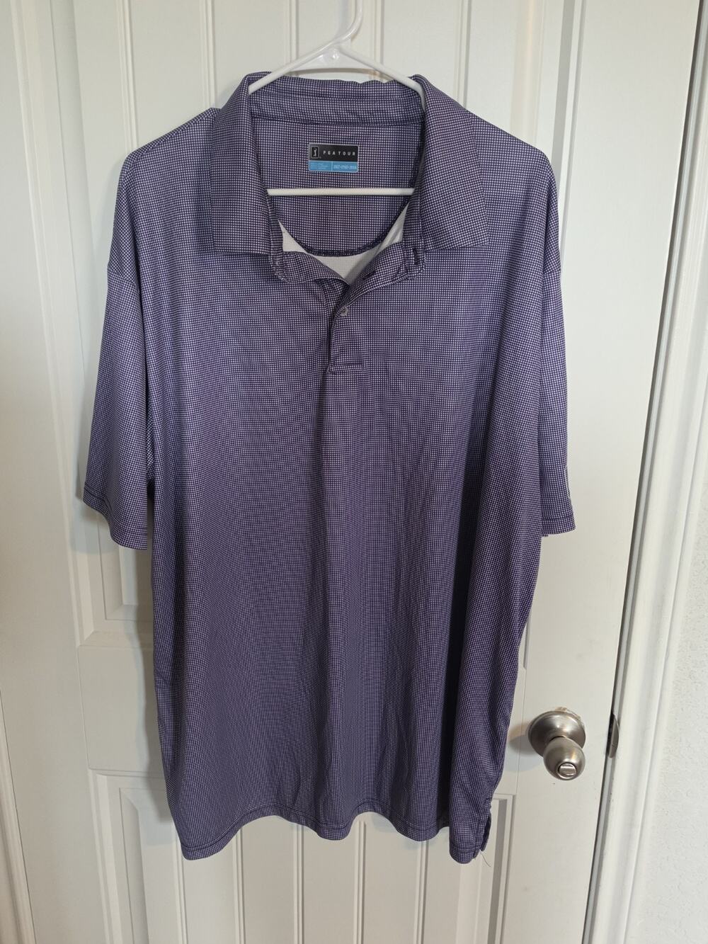 PGA TOUR Mens 2XLT Tall Golf Polo Shirt Navy White Micro Check Short Sleeve
